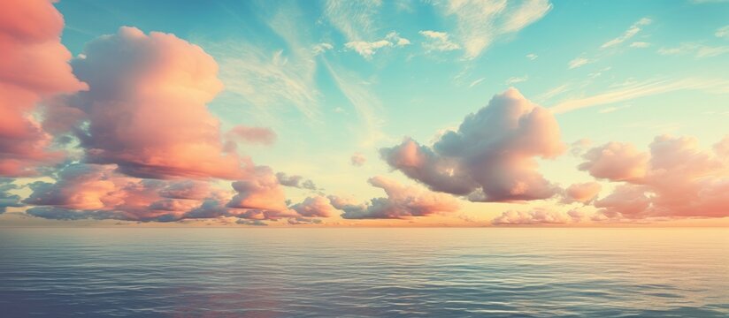 Gorgeous retro-colored sky with seawater and clouds.