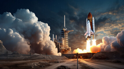 Space shuttle on the rocket - obrazy, fototapety, plakaty
