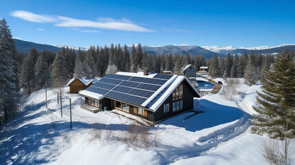 Solar panels on a roof with snow in winter