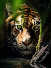 tiger in the forest background.