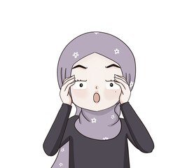 hijab girl , illustration muslim woman is shocking , character muslim girl cartoon , shocking muslim girl
