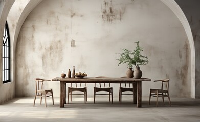 Spacious Dining Room with Wooden Table and Chairs