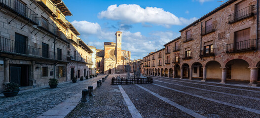 Plaza Mayor of Siguenza with its medieval houses and the cathedral of Santa Maria, Castilla La...