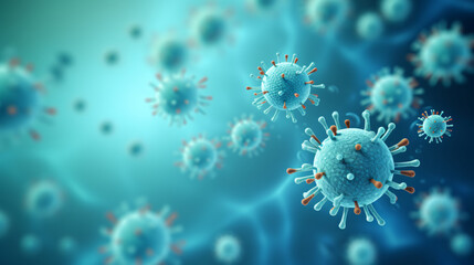 Virus or bacteria on blue background.