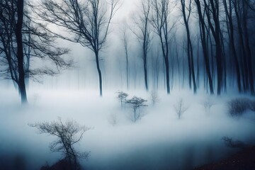 Mystic foggy landscape in the morning