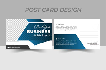 Corporate business post card design template. unique post card design with creative shapes.