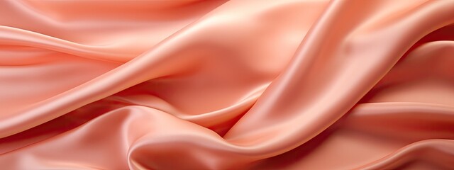 Luxurious satin fabric in Peach Fuzz 2024 color drapes elegantly, showcasing rich texture and a soft, inviting sheen.
