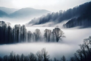 Mystic foggy landscape in the morning