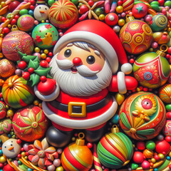 Colorful festive Christmas ornaments with a Santa Claus, 3d, cute and funny, generative ai