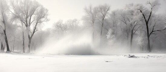 Blizzard in Southards Pond Park, Babylon, NY with sideways snow blowing.