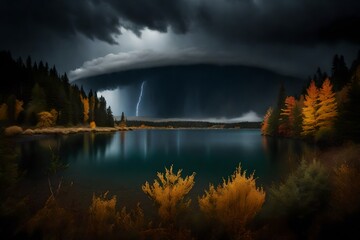 Storm is coming at a mystic lake