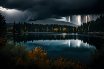 Storm is coming at a mystic lake