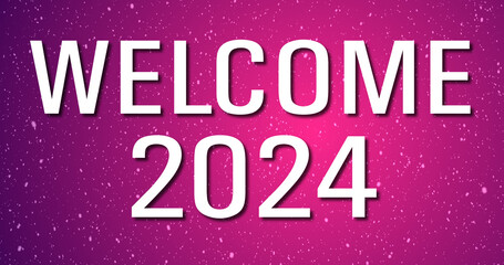 Fototapeta premium Welcome, 2024 animated elegant snowfall background. A new beginning for endless opportunities for achievements. The cheerful welcome backdrop for the new year. Snowy greeting card bg.