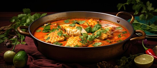Goan style spicy fish curry from India, perfect with Appam or rice. - obrazy, fototapety, plakaty