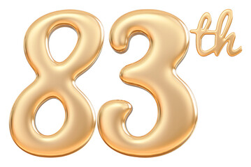 Happy anniversary 83th year - 3d render gold