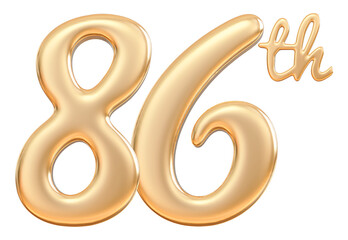 Happy anniversary 86th year - 3d render gold