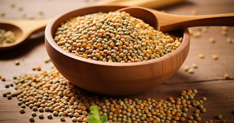 Obraz premium Lentils in a bowl on a wooden table. Generative AI