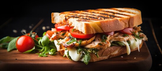 Grilled sandwich with chicken - obrazy, fototapety, plakaty