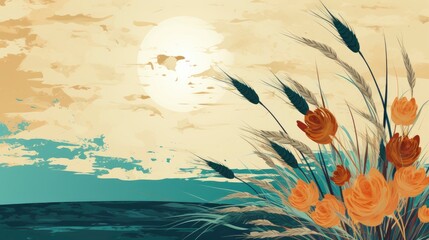 Watercolor Background Spring Grass Leaves Beigegre, Flat Design Style, Pop Art , Wallpaper Pictures, Background Hd