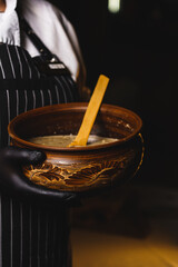 Kutia on the Christmas table. Kutia preparation. Christmas concept. Festive Christmas dinner. Ukrainian cuisine