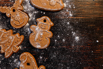 Christmas food. Homemade gingerbread cookies on a wooden table