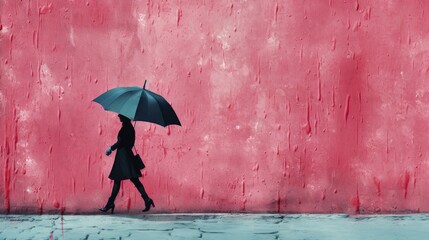 Woman Umbrella Going On Street During, Flat Design Style, Pop Art , Wallpaper Pictures, Background Hd