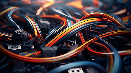 Abstract background with tangled audio cables