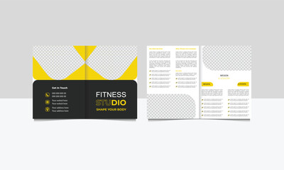 Body fitness and gym fashion bifold brochure design template
