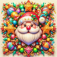 Fototapeta na wymiar Colorful festive Christmas ornaments with a Santa Claus, 3d, cute and funny, generative ai