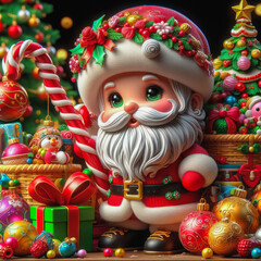 Colorful festive Christmas ornaments with a Santa Claus, 3d, cute and funny, generative ai