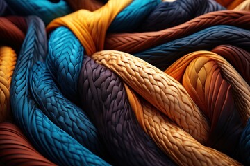  a close up of a multicolored rope with a knot at the end of the rope and a knot at the end of the rope at the end of the rope. - obrazy, fototapety, plakaty