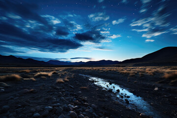 Starry Night Sky Over Vast Desert Landscape
