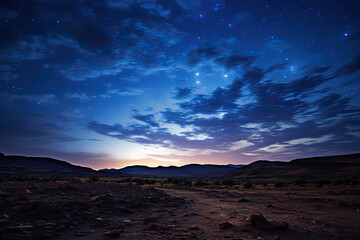 Starry Night Sky Over Vast Desert Landscape