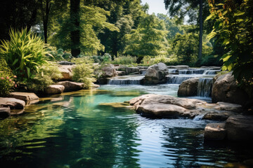 Naklejka na ściany i meble Peaceful Serenity Pond with Lush Greenery