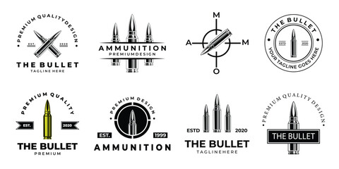 set bullet ammunition vintage logo, icon and symbol, with emblem vector illustration design - obrazy, fototapety, plakaty
