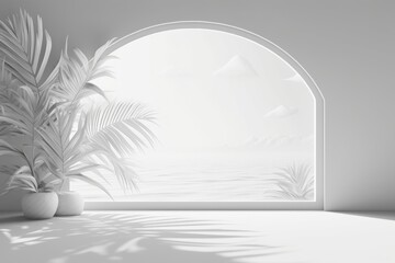 A Serene Oasis. A White Room with a Potted Plant and a Window