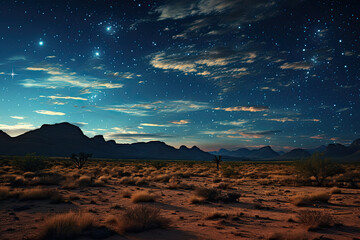 Starry Night Sky Over Vast Desert Landscape