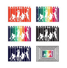 
Basketball t shirt design set. Vector Illustration quotes. Design template for t shirt, lettering, typography, print, poster, banner, gift card, label sticker, flyer, mug. Grunge. Eps-10. POD. 6 sets