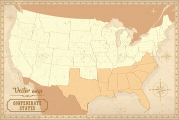 Confederate States of America in the old style, brown graphics in retro fantasy style. - obrazy, fototapety, plakaty