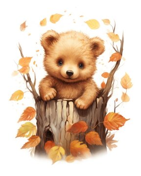 Watercolor teddy bear in brown earth color tone