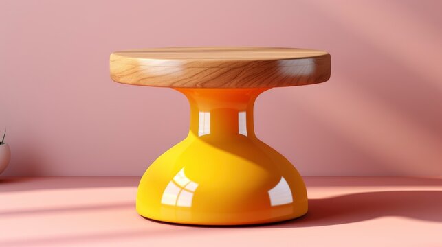 Round Wooden Pedestal Side Table Podium, Flat Design Style, Pop Art , Wallpaper Pictures, Background Hd