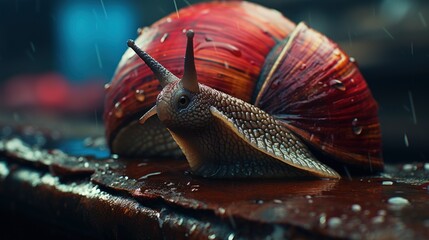 Snail On Road Rain Selective Focuse, Flat Design Style, Pop Art , Wallpaper Pictures, Background Hd