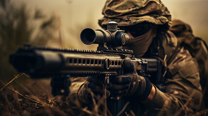 Fototapeta na wymiar Army sniper during the military special operation