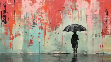Little Child Walking Rain, Flat Design Style, Pop Art , Wallpaper Pictures, Background Hd