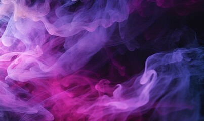 Fototapeta na wymiar Color mist. Glitter smoke. Paint water splash. Magic potion. Purple pink glowing sparkling particles fog floating on dark black abstract art background, Generative AI 
