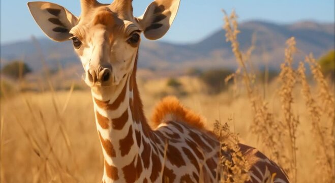 giraffe in the grassland footage
