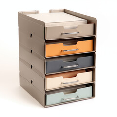 top view of a four-tier document organizer on isolated white background, folders isolated on white