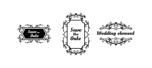 Set of decorative vintage wedding frame set isolated