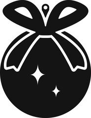 Icon of a New Year's tree ball decorated with a bow. Vector illustration.