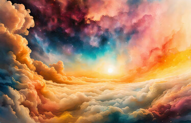 Dreamscape Surrealist Landscape with multicolor clouds. Dream Sky, Nebula - obrazy, fototapety, plakaty